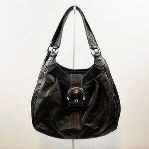 Coach Lynn Soho Large Buckle Black Soft Leather Pleated Shoulder Bag 15075
